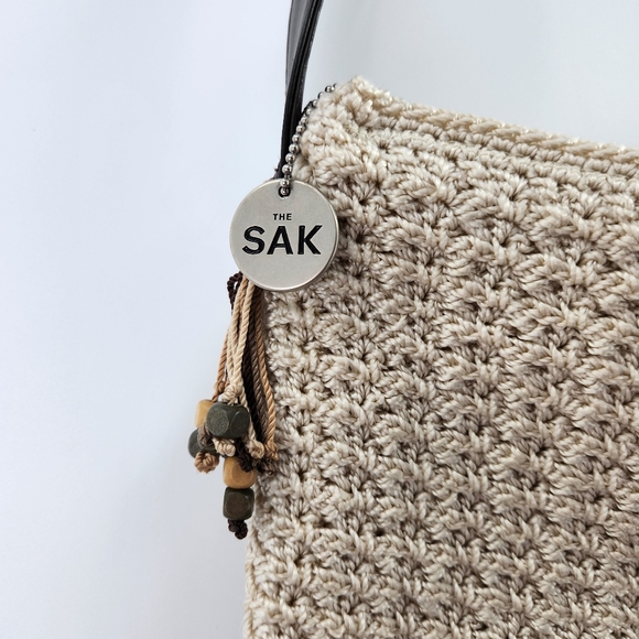 The Sak Crocheted Crossbody Shoulder Bag Cream Beaded Boho - Picture 3 of 9